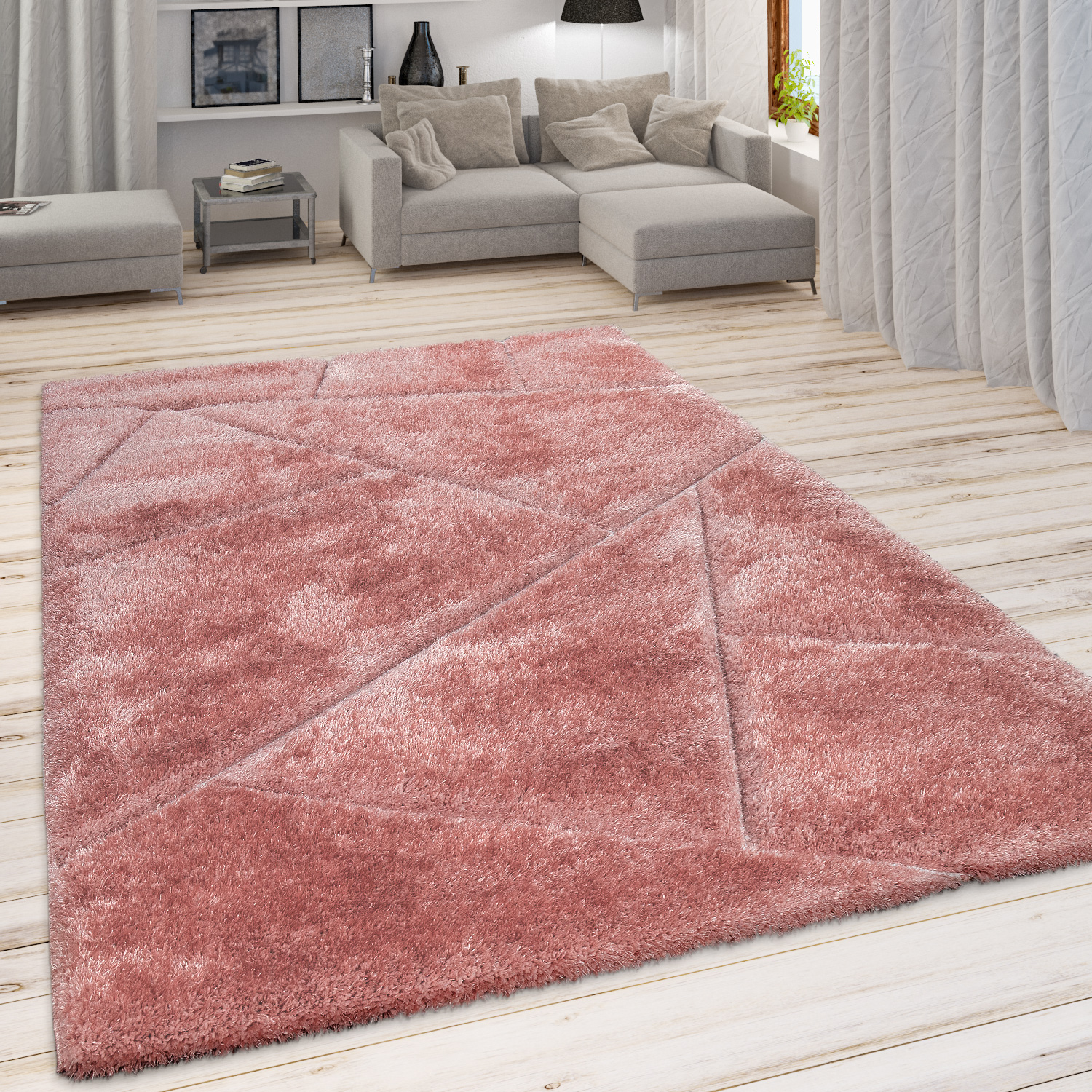 Hochflor Teppich, Kuscheliger Wohnzimmer Pastell Shaggy, 3D Muster m ...