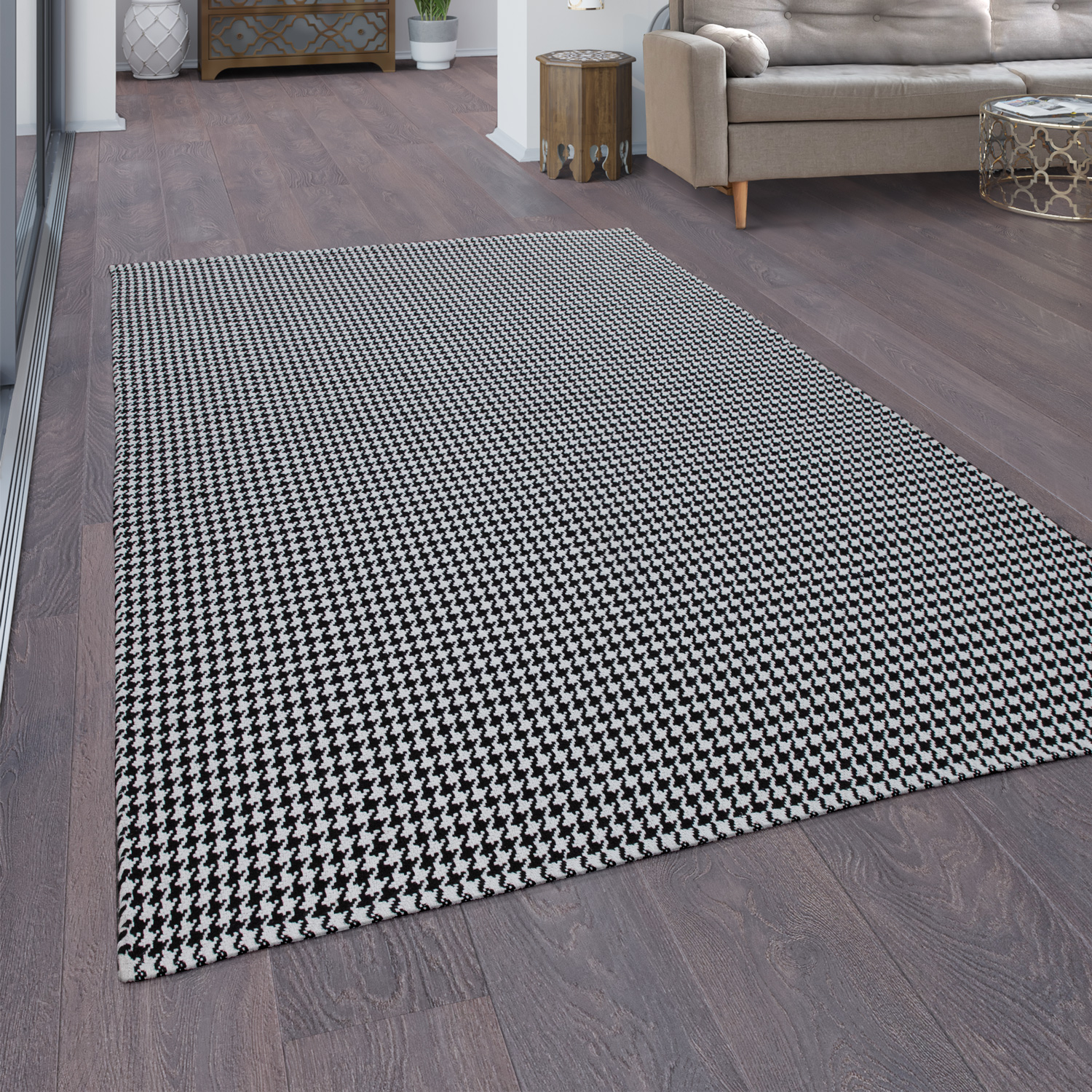 Baumwoll-Teppich, Handgewebtes Flachgewebe, Wendbar Orient-Design, Weiß