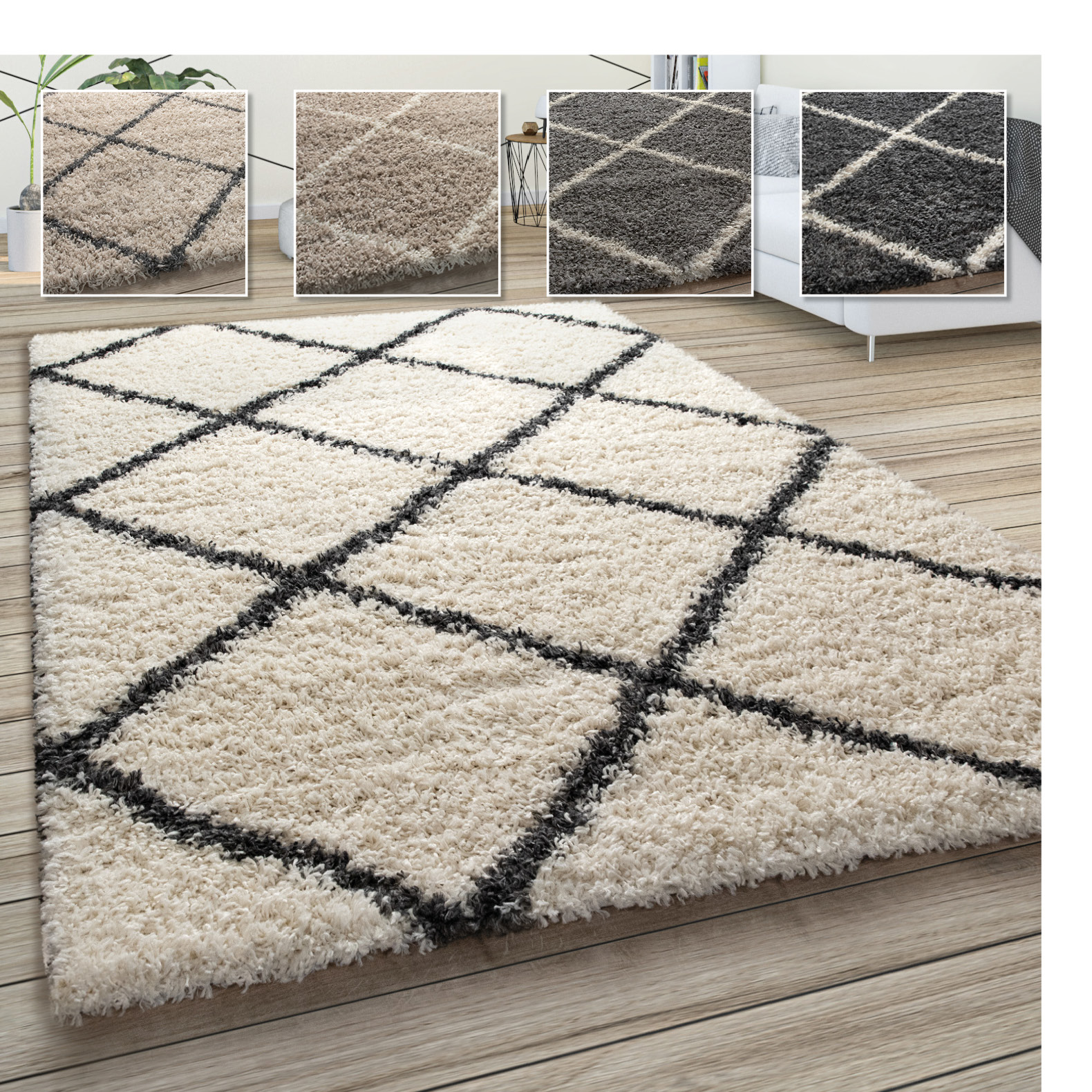 Hochflor Teppich, Weicher Wohnzimmer Shaggy Skandinavischer Stil m