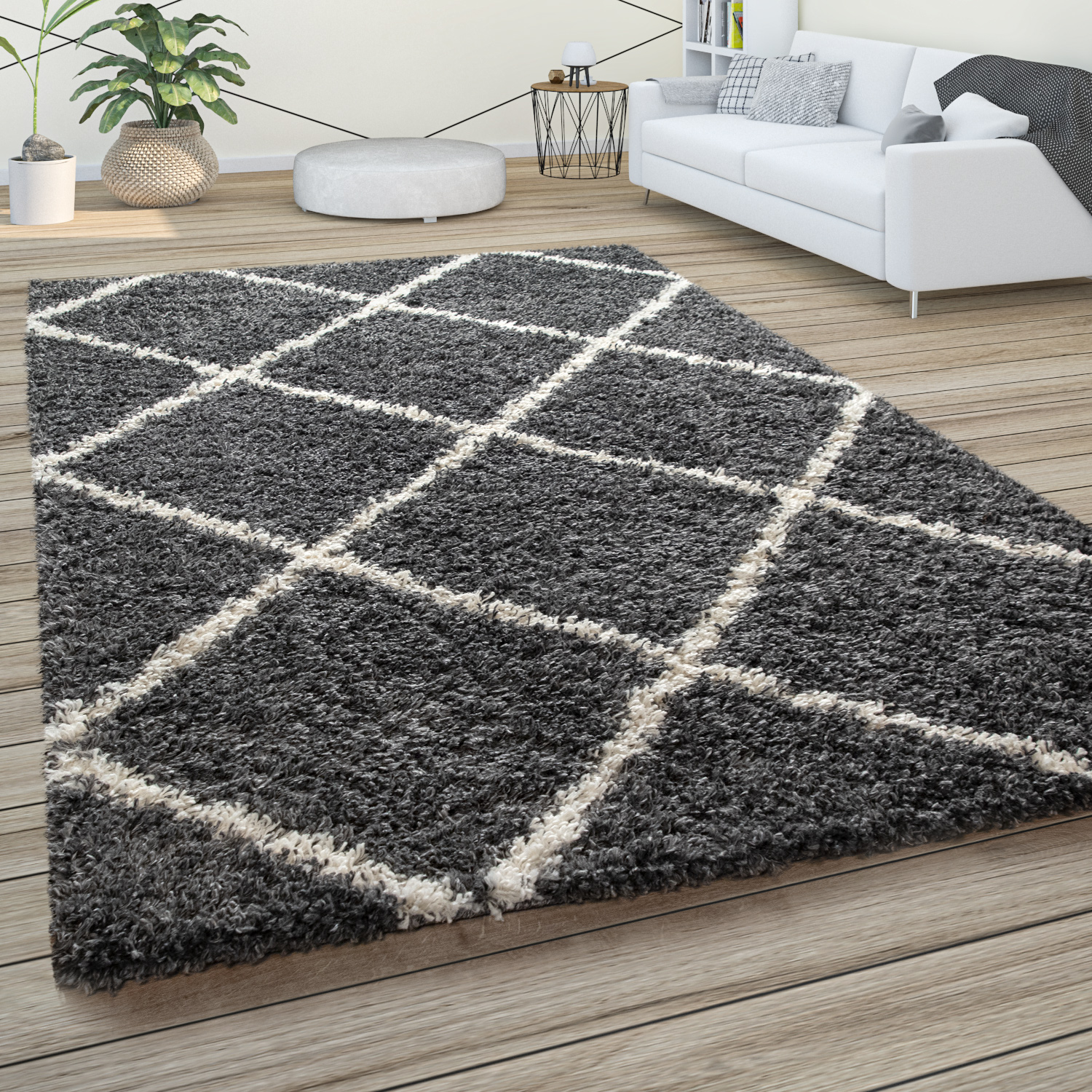 Hochflor Teppich, Weicher Wohnzimmer Shaggy Skandinavischer Stil m ...
