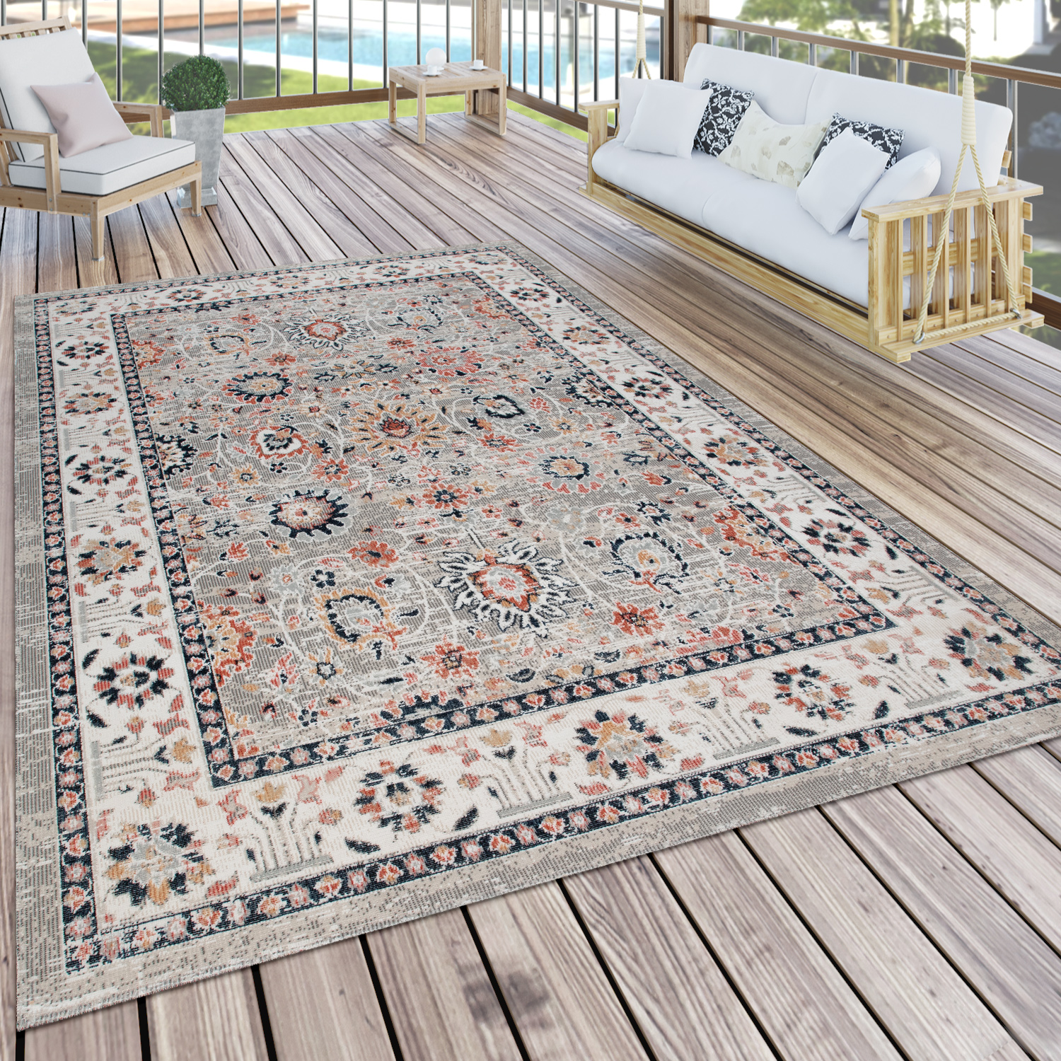 Teppich, Flachgewebe Für Wohnzimmer, Orient-Design, Used-Look, Bordüre