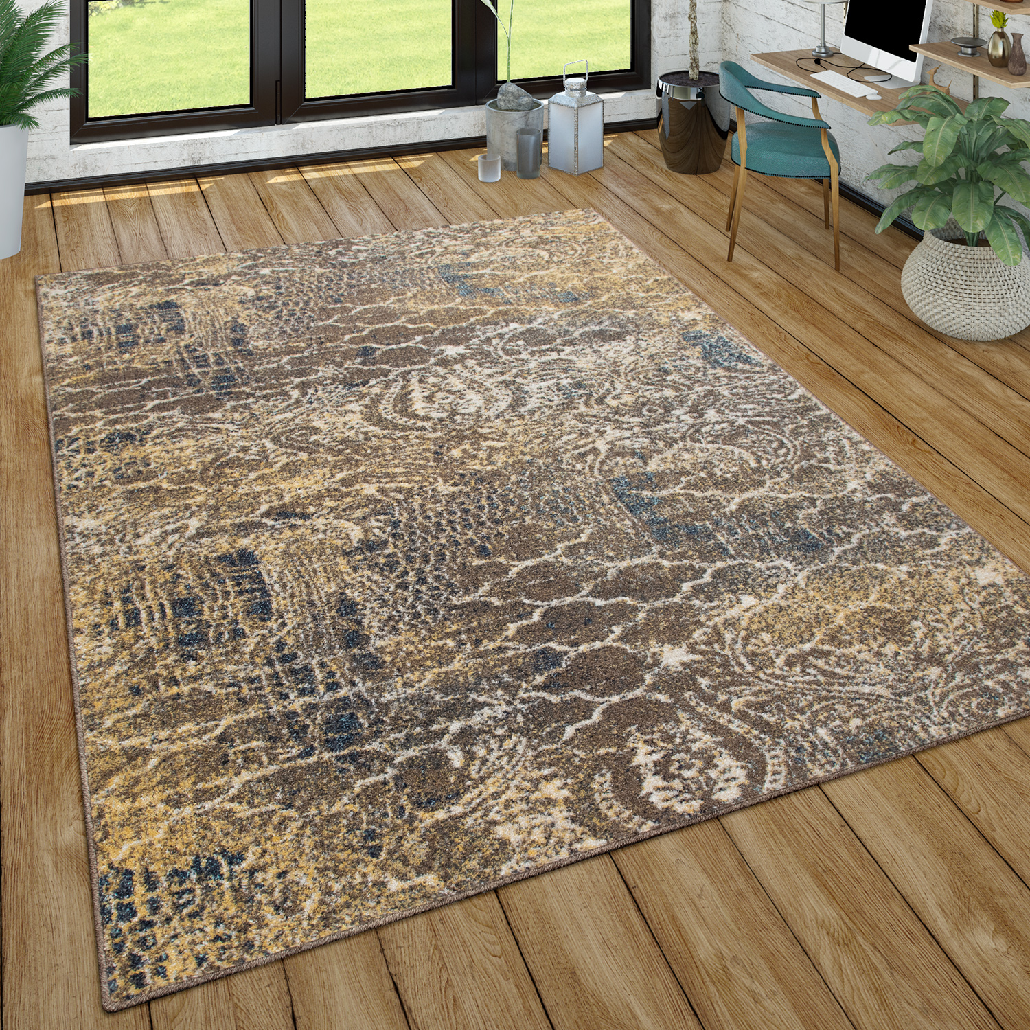 Teppich, Kurzflor-Teppich Für Wohnzimmer, Used-Look, Orient-Look, In