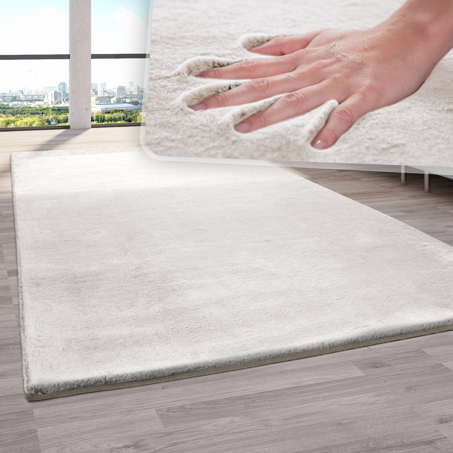 Hochflor Teppich Kunstfell Wohnzimmer Shaggy Flauschig Einfarbig