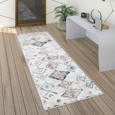 Teppich Wohnzimmer Kurzflor Modernes Rauten Ethno Boho 3D Muster In