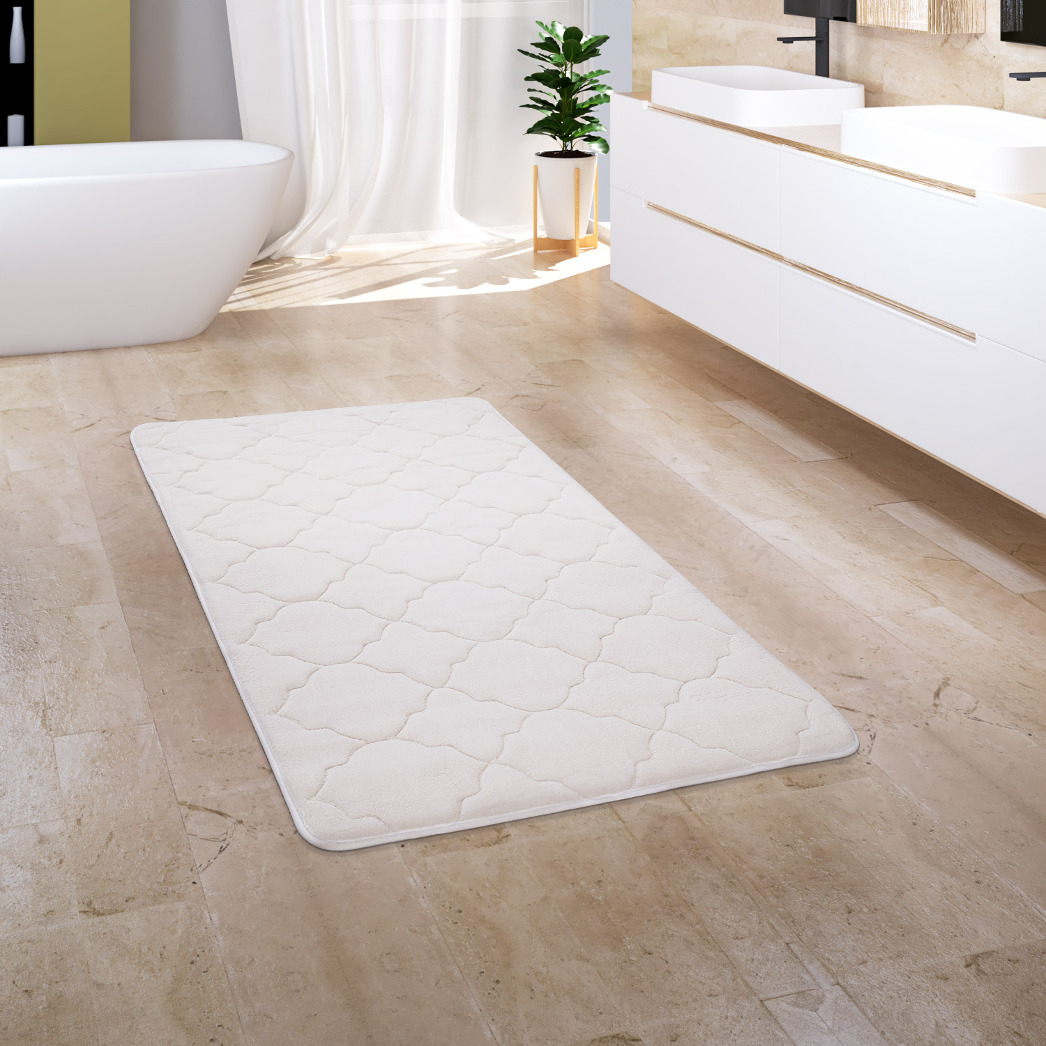 Tappeto Bagno Puro Cotone 55x90 Cm Morbido 3D Camera Sendiletto Elegante Lavabile 100 Made In Italy Beige 86281387