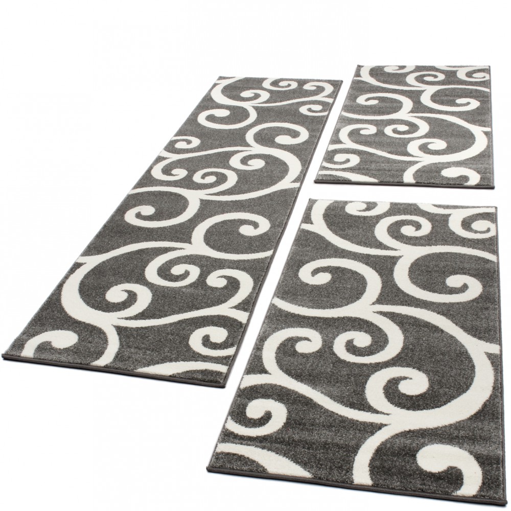 Ensemble De Tapis 3 Pièces Gris Blanc3 Pcs