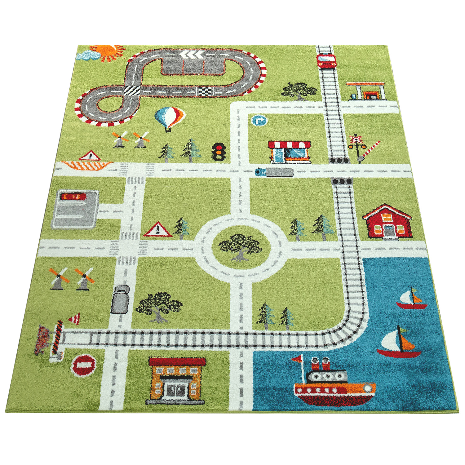 Kinderteppich Petit Von Rugsx – Spielteppich Für Babyzimmer Mit Stadt-Design, 80x150 Cm, Grau-schwarz