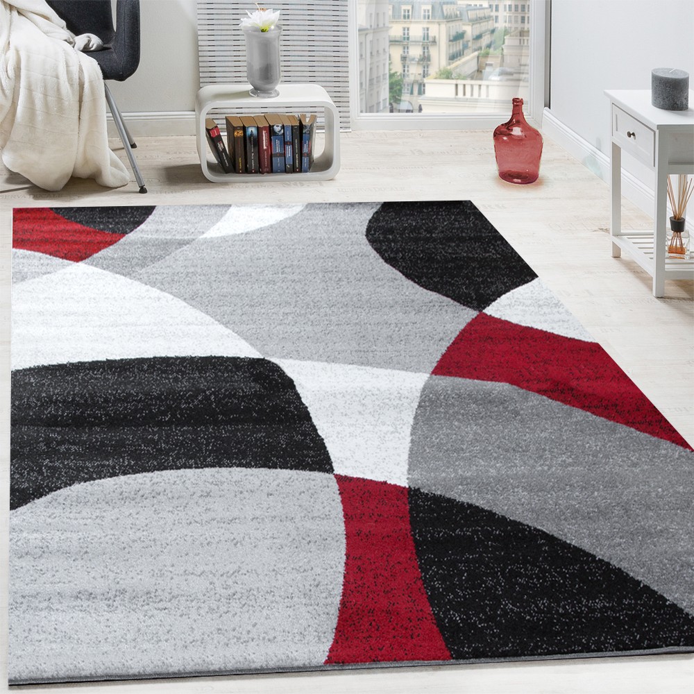 Tapis Design Abstrait Demi Cercles Rouge