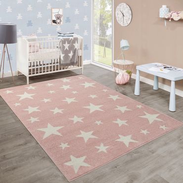 Dimension:120x170 cm Tapis Enfant Filles Chambre Enfant Tapis Jeux Poils Ras Papillons Rose