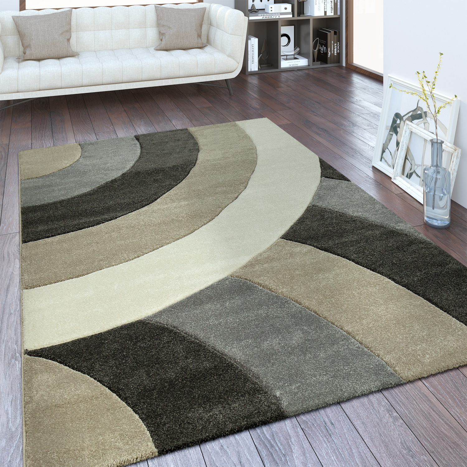 Designer Teppich Halbkreise Beige Braun | Teppich.de