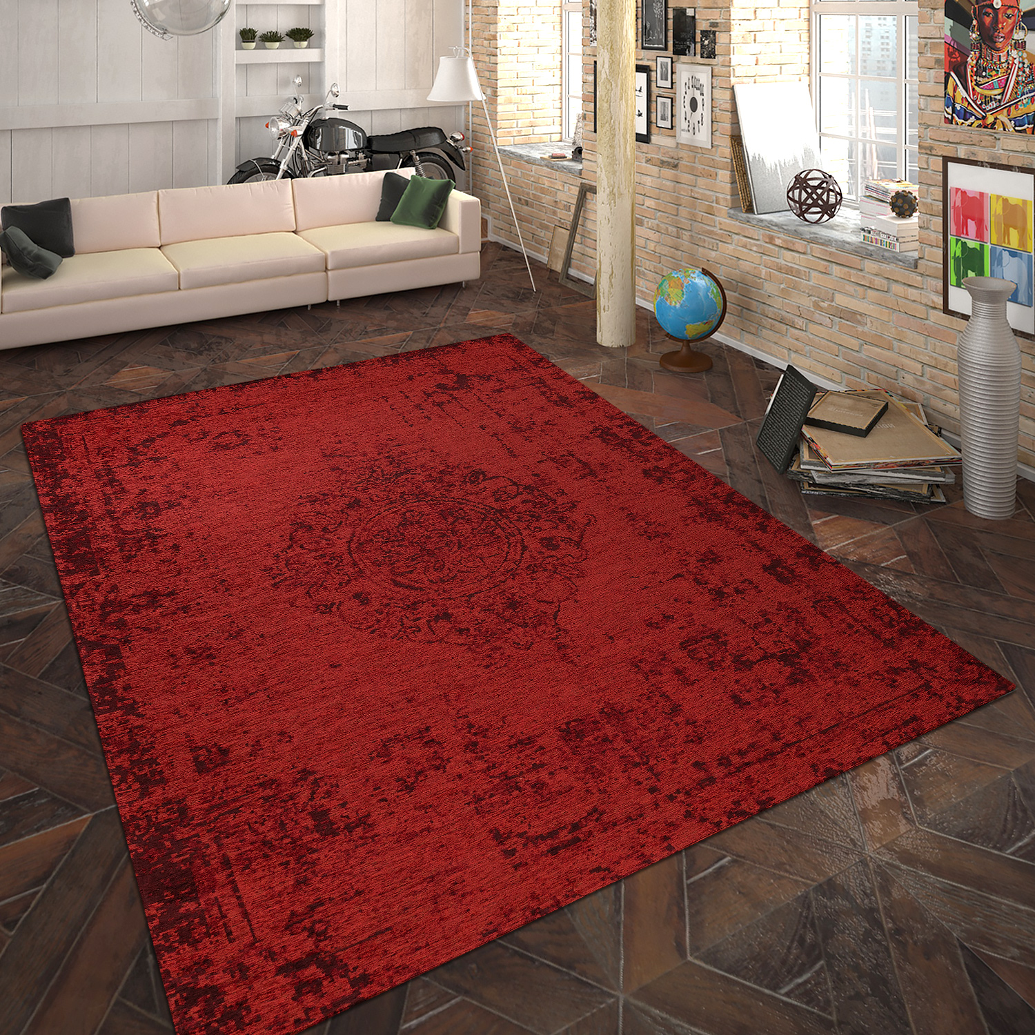 Tapis Tissé Plat Motif Rouge | Tapis24