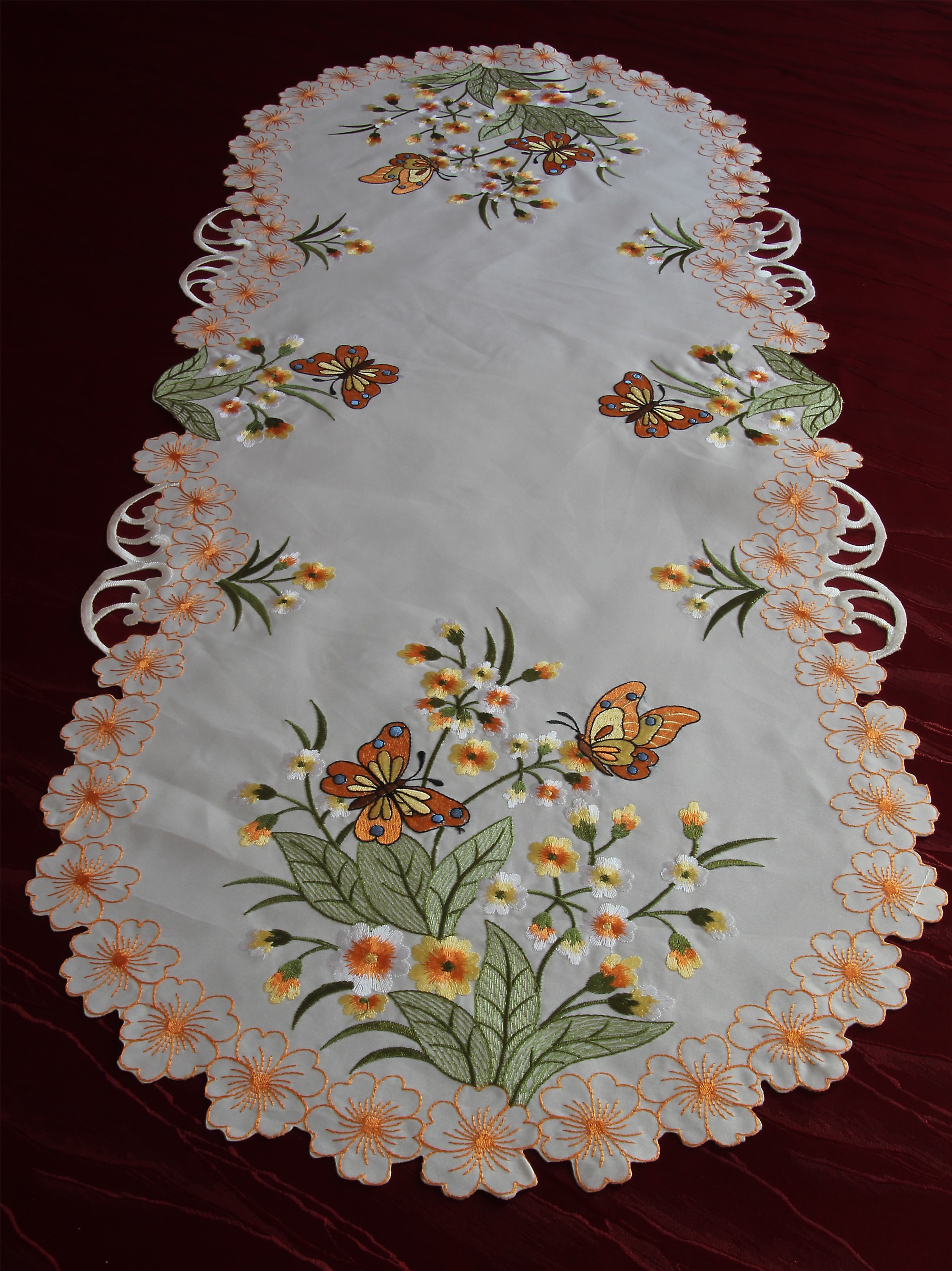 Butterfly Doily Table runner Tablecloth CreamWhite Orange Flower