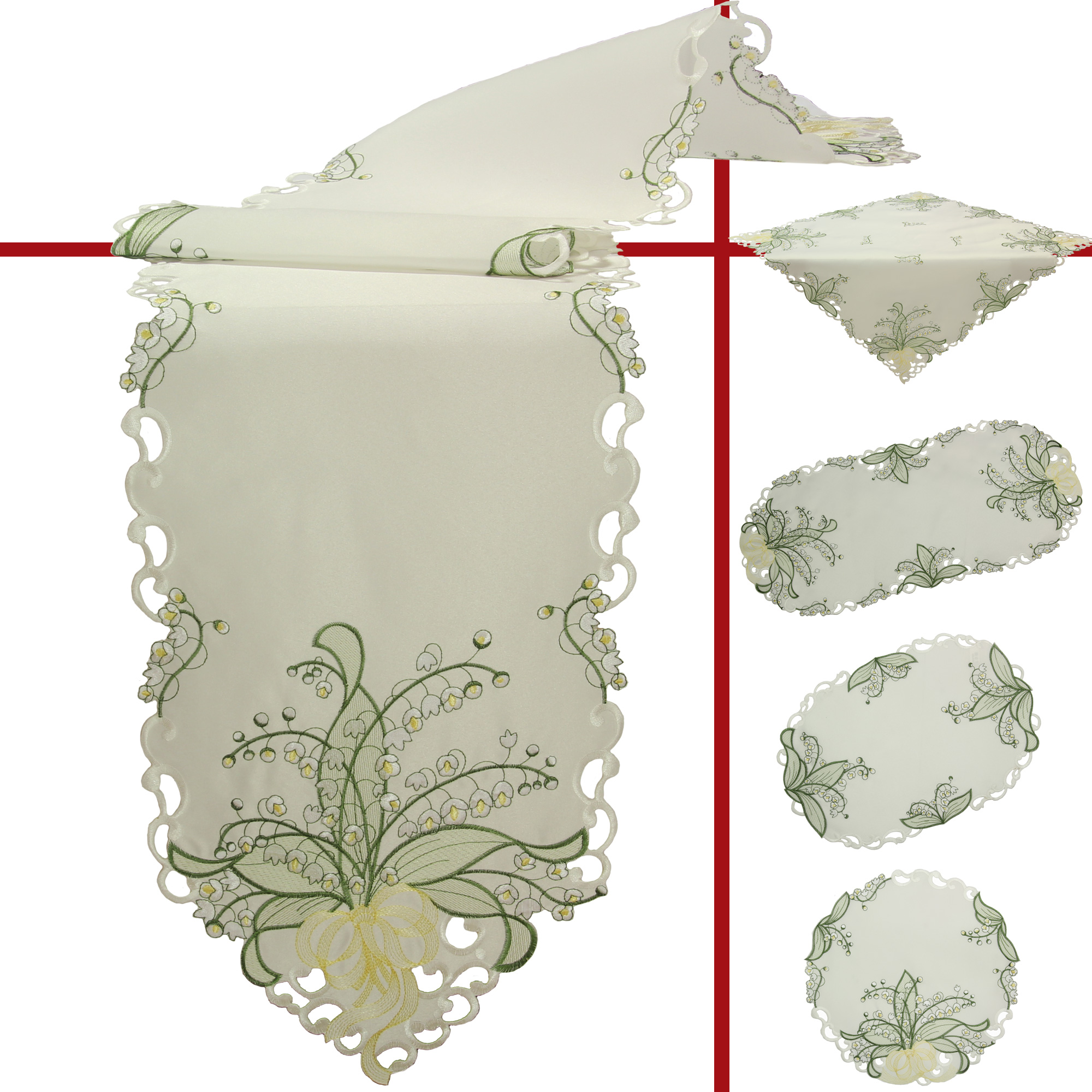 Elegante Tischdecke in Weiß Creme mit Stickereien