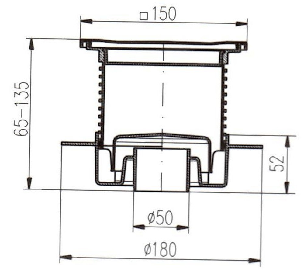 Duschablauf Badablauf Edelstahl 150x150 mm DN50 incl Dichtungsmatte 440+391//1