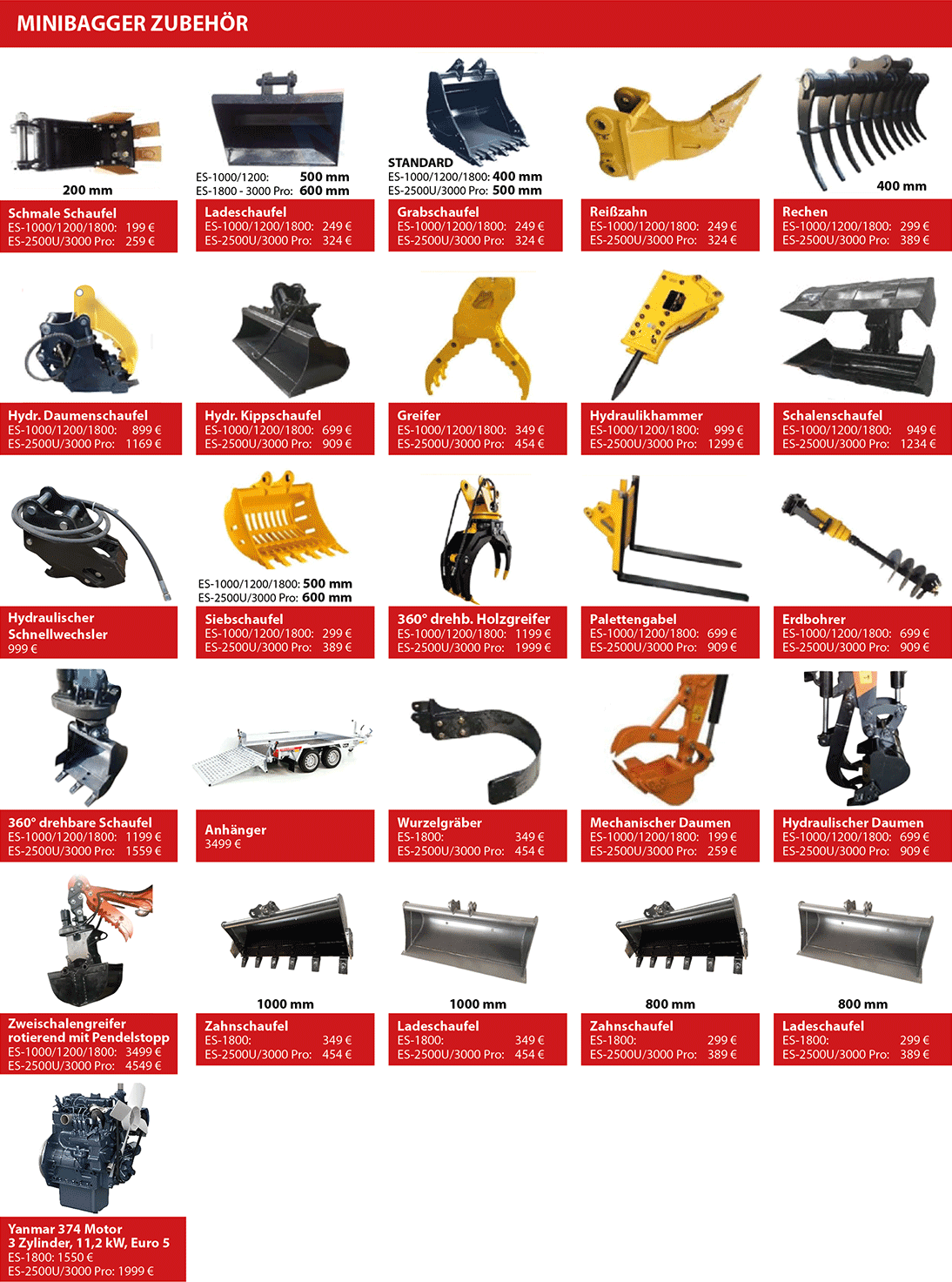 Minibagger Zubehör