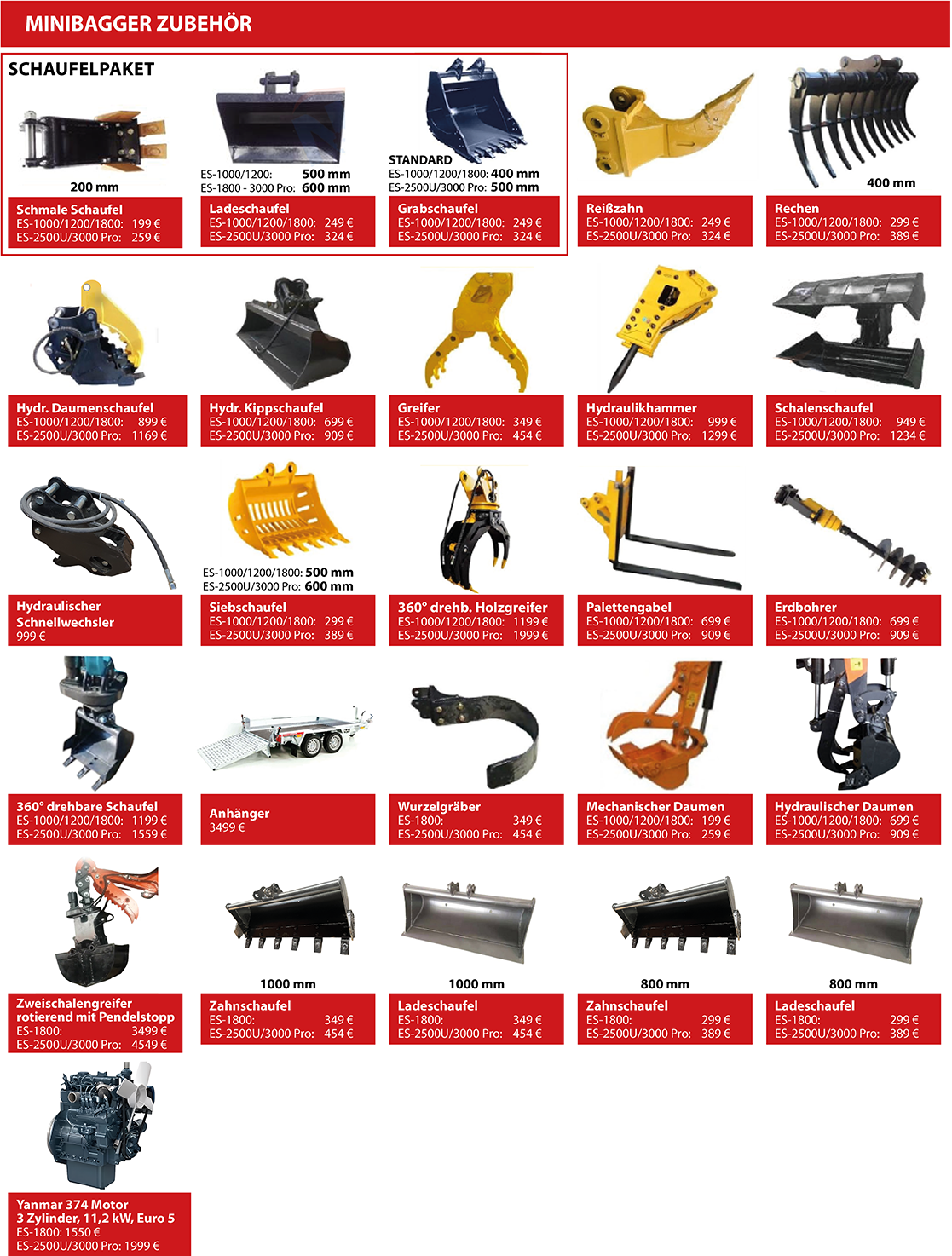 Minibagger Zubehör