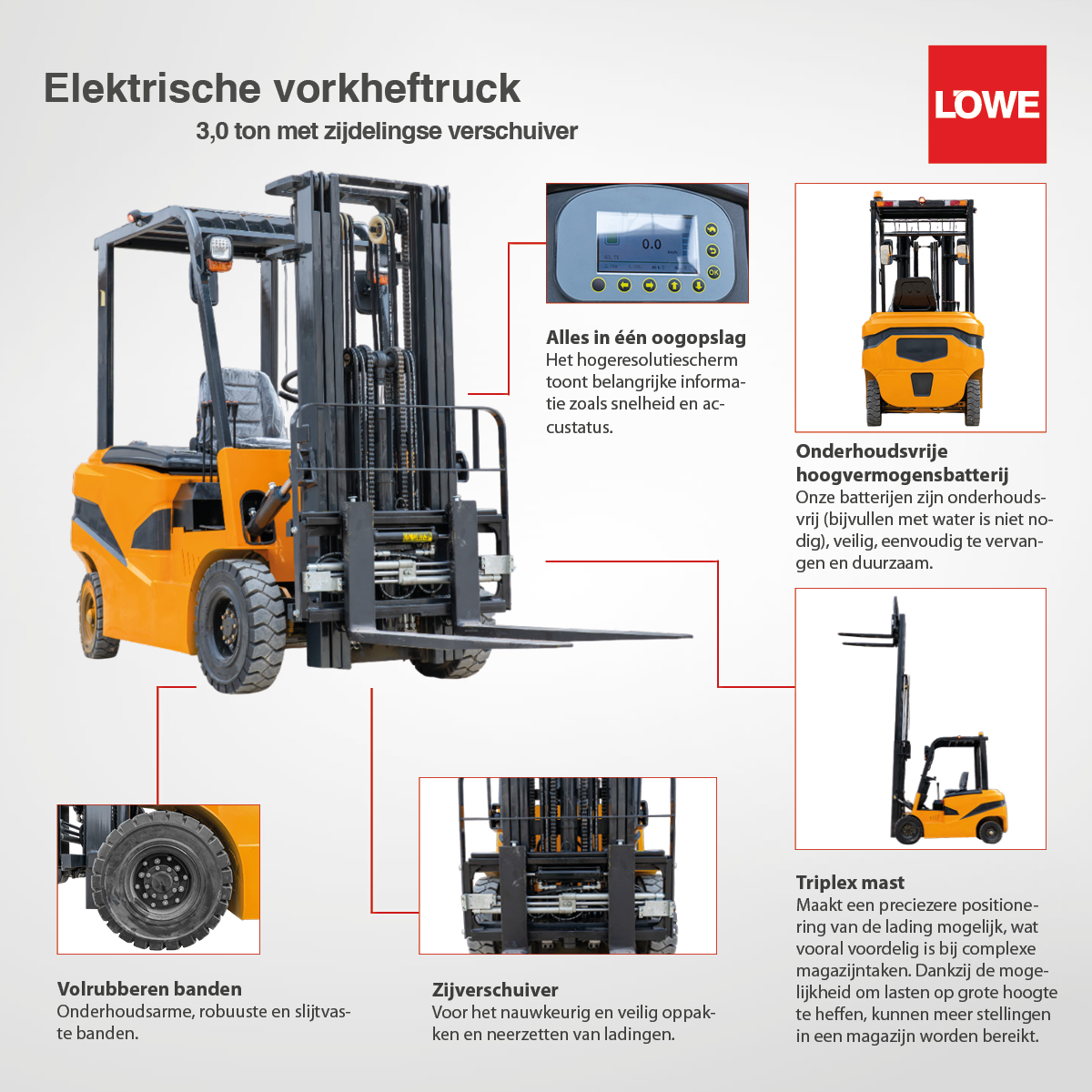 LÖWE elektrische vorkheftruck 3 ton met zijschuiver