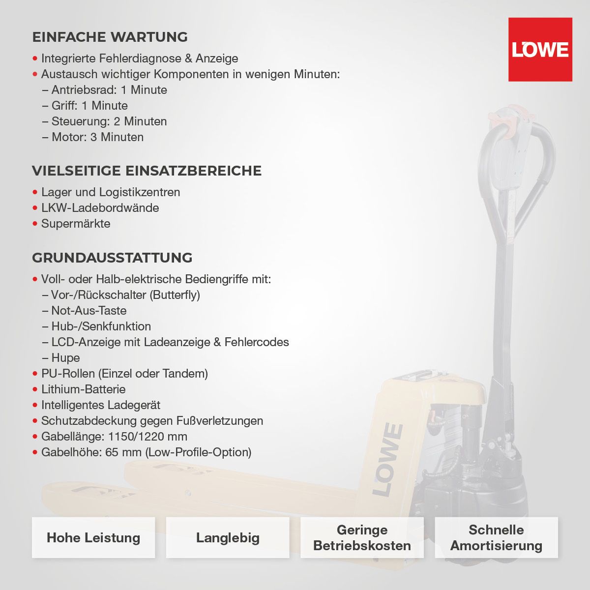 Elektrischer Hubwagen XT20 2 Tonnen Features