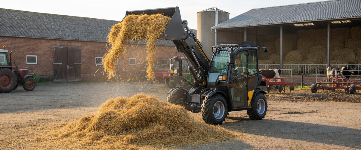LÖWE Teleskoplader TD-1500 beim Abladen von Stroh