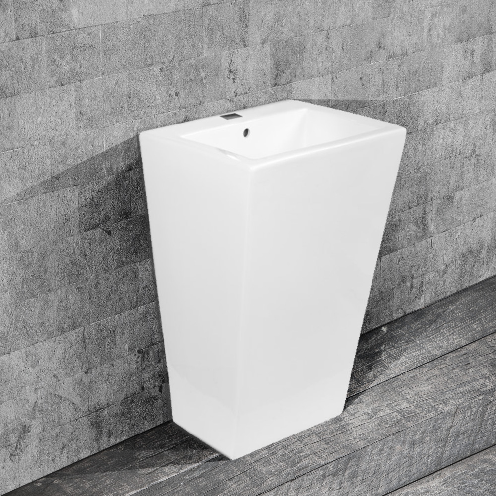 Waschbecken Halbsäule Eckig Standwaschbecken Säule Bad Keramik Weiß