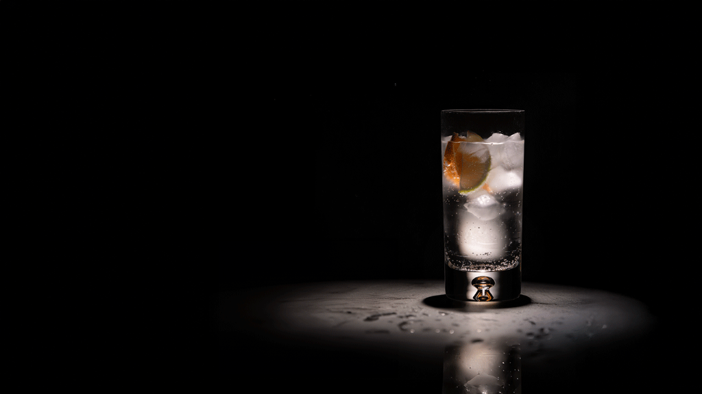 Glas mit Drink gefüllt mit Luftblase im Boden