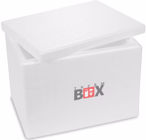 THERM BOX Styroporbox 19W | Wand: 3,0cm | Volumen: 19,4L | Innenmaß:34x23x24cm | Weiß Isolierbox Thermobox Kühlbox Warmhaltebox
