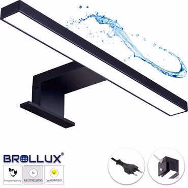 Brollux LED Spiegelleuchte Badleuchte Badezimmer Schminklicht Schwarz Matt neutral-weiß 230V 220LM  IP44 300 mm