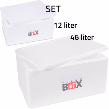 THERM BOX SET 46 & 12 Liter Styroporbox mit Deckel Thermobox für Essen & Getränke - Styropor Kühlbox Warmhaltebox 