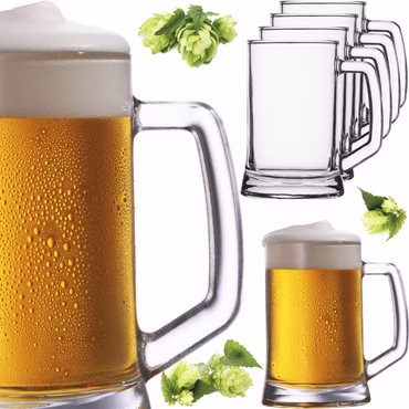 PLATINUX Bierseidel mit Henkel 0,5 Liter Set 6 Teilig Bierkrüge Biergläser Maßkrug