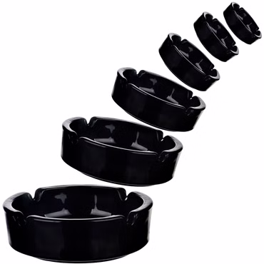 PLATINUX Aschenbecher aus Glas Set 6 teilig mit Zigarettenhalter schwarz