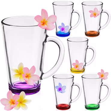 PLATINUX Bunte Kaffeegläser Teegläser mit Griff 360ml Set 6 Teilig Mehrfarbig Trinkglas