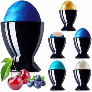 PLATINUX Schwarze Eierbecher aus Glas Set 6-Teilig Eierständer Egg-Cup max. 35ml