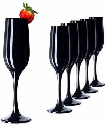 PLATINUX Schwarze stabile Sektgläser Champagnergläser Set 6 Teilig 160ml (max. 210ml) Prosecco Gläser aus Glas