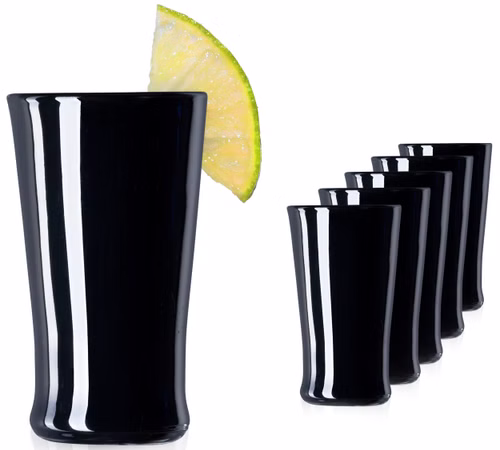 PLATINUX Schwarze Shotgläser aus Glas Set 6 Teilig Pinnchen Wodkagläser 20ml (max. 30ml)