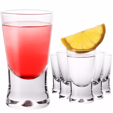 PLATINUX Shotgläser 25ml 2,5cl X-Form Set 6-Teilig Pinnchen aus Glas Serie "CrossLine" Spülmaschinenfest