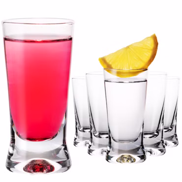 PLATINUX Shotgläser 50ml 5cl X-Form Set 6-Teilig Pinnchen aus Glas Serie "CrossLine" Spülmaschinenfest