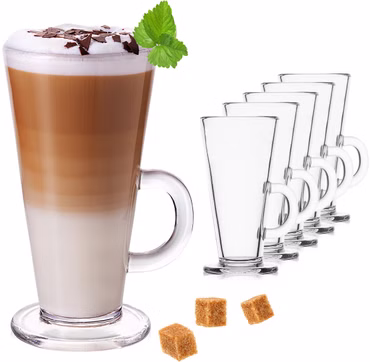 PLATINUX Kaffeegläser mit Henkel 270ml Set 6-Teilig aus Glas Teegläser Eiskaffeeglas