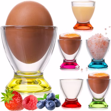 PLATINUX Eierbecher Set bunt aus Glas (6-Teilig) Eierständer Frühstück Egg-Cup