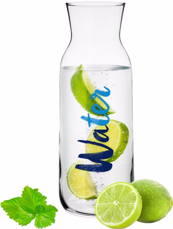 PLATINUX Glaskaraffe mit Water-Print 1000ml (max.1200ml) Wasserkaraffe 