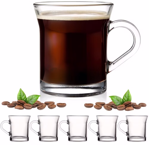 PLATINUX Kaffeegläser mit Henkel aus Glas 220ml (max.280ml) Set 6-Teilig Teegläser