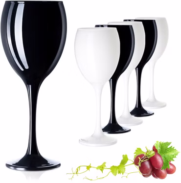 PLATINUX Schwarze & Weiße Weingläser aus Glas Wasserglas Set 6 Teilig 130ml (max. 320ml) Getränkeglas