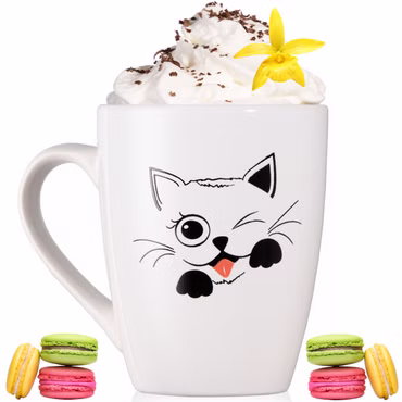 PLATINUX Kaffeetasse mit Griff 250ml (max. 300ml) Tasse mit Katzen Motiv "Coco" Teetasse x1