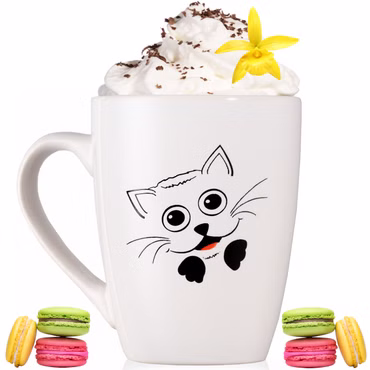 PLATINUX Kaffeetasse mit Griff 250ml (max. 300ml) Tasse mit Katzen Motiv "Felix" Teetasse x1
