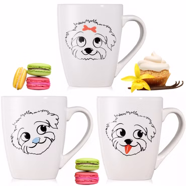PLATINUX Kaffeetassen mit Griff Set 3 Teilig mit Hund Motiv 250ml Teetasse Tasse