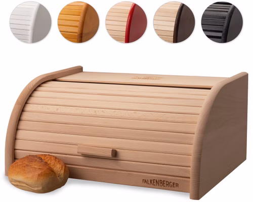 FALKENBERGER Brotkasten aus Holz ca. 39x28x18cm XL Brotbox mit Roll-Deckel Rollbrotkasten Handmade