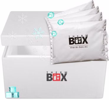 THERM BOX Styroporbox 37W mit 4x Kühlakku für Kühlbox 37,5L Innen: 51x30x24cm Transportbox Thermbehälter Wiederverwendbar