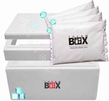 THERM BOX Modularbox 43M mit 4x Kühlakku für Kühlbox 43L Innen: 49x30x28cm Transportbox Thermobehälter Wiederverwendbar