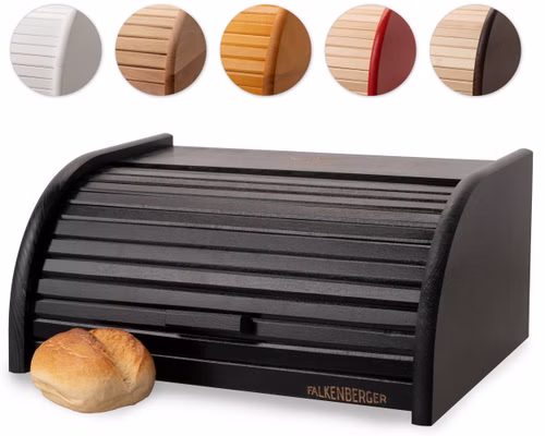 FALKENBERGER Brotkasten aus Holz Schwarz ca. 39x29x18cm Brotbox mit Roll-Deckel Rollbrotkasten Handmade