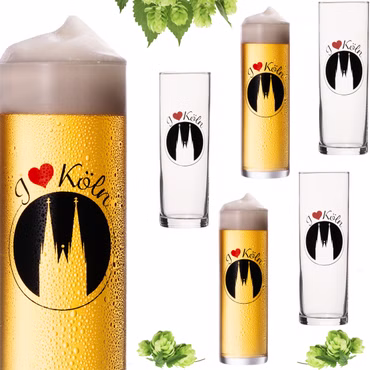 IMPERIAL glass Kölschgläser mit Kölner Dom Liebe Motiv 200ml (max 240ml) Set 6-Teilig Kölsch Stangen aus Glas 0,2L Biergläser