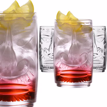 PLATINUX Tiki Gläser Set 4-Teilig aus Glas 350ml (max. 450ml) Cocktailgläser Trinkgläser
